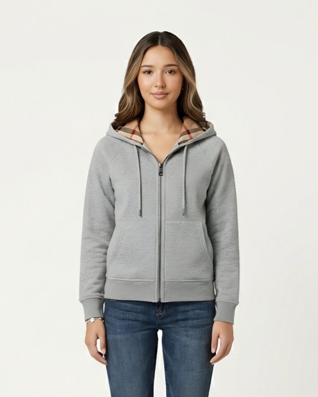 Checked Zip Hoodie