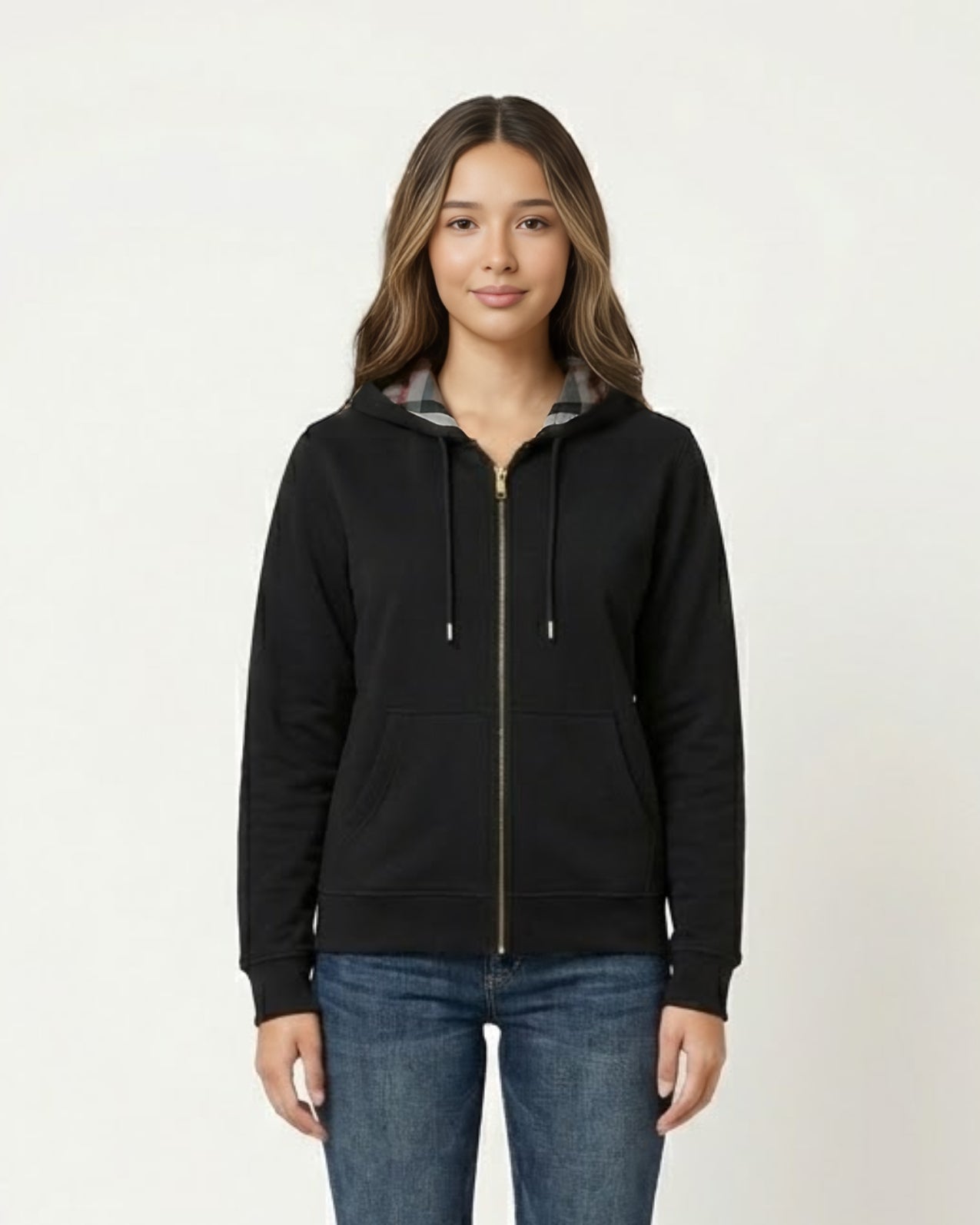 Checked Zip Hoodie